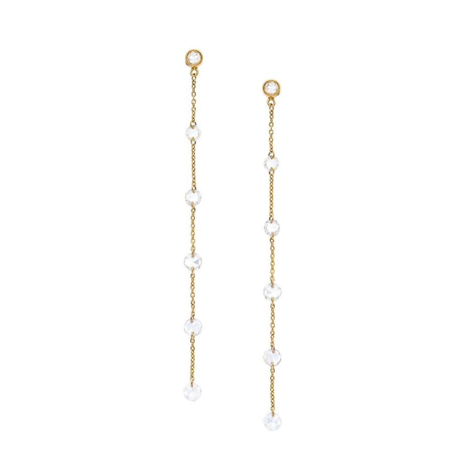 Earrings Sethi Couture | Cien Rose Cut Diamond Linear Earrings Yellow Gold