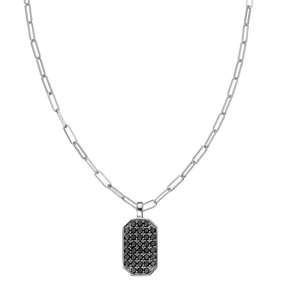 For Him Sethi Couture | P.S. Large Black Diamond White Gold Tag Necklace