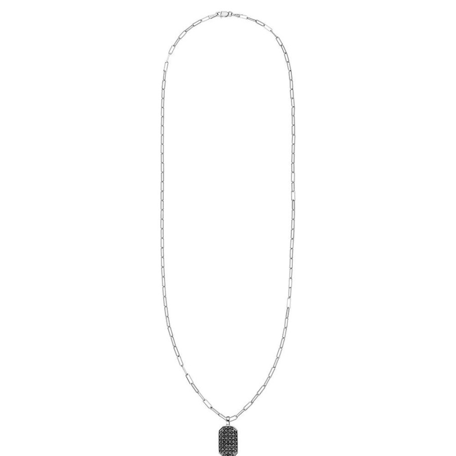 For Him Sethi Couture | P.S. Large Black Diamond White Gold Tag Necklace