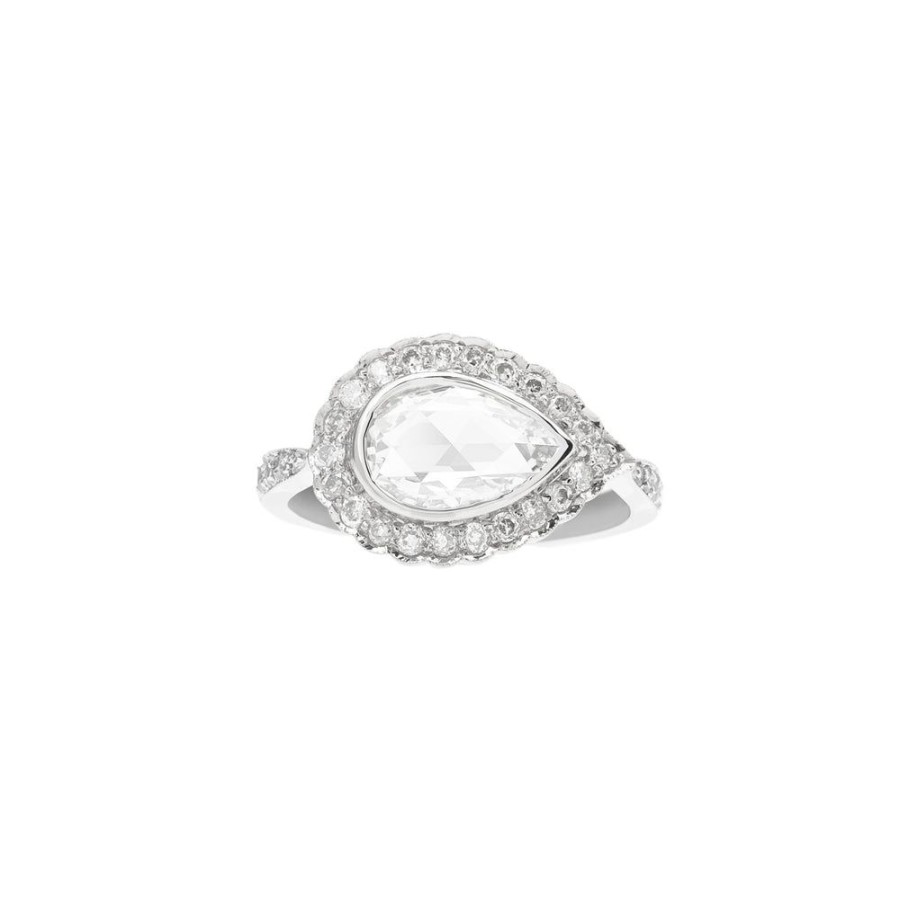 Rings Sethi Couture | Victoria Pear Shape Rose Cut Diamond White Gold Ring