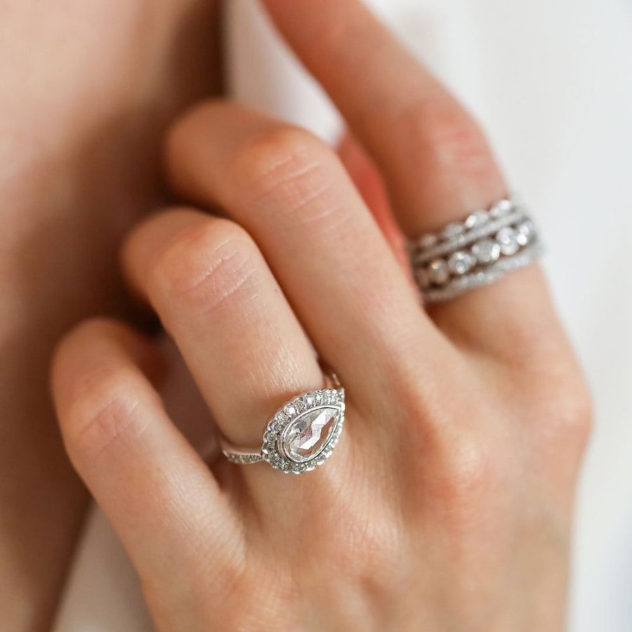 Rings Sethi Couture | Victoria Pear Shape Rose Cut Diamond White Gold Ring