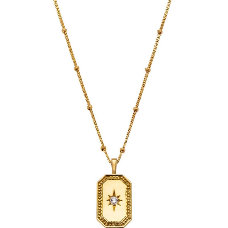 Necklaces Sethi Couture | P.S. Celeste Large Yellow Gold Tag Charm On Bead Chain