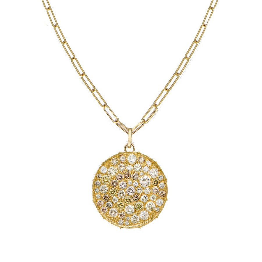 Holiday Collection Sethi Couture | Confetti Yellow Gold Multi-Color Diamond Disc Large Necklace