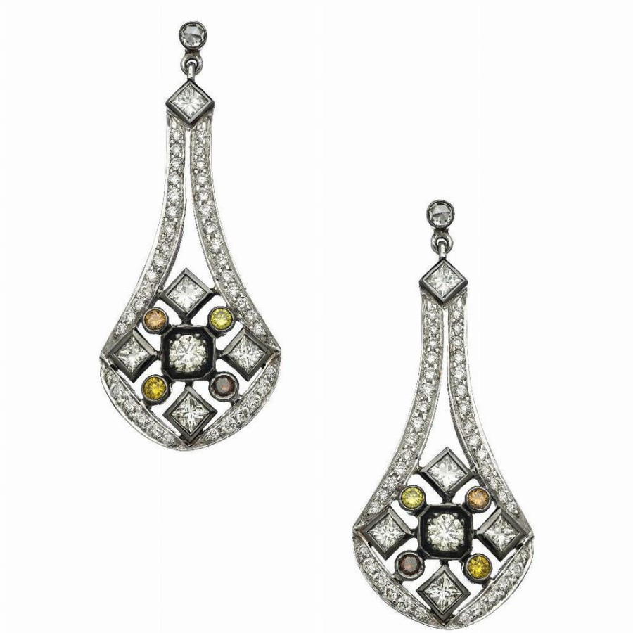 Exclusives Sethi Couture | Art Deco Multi Color Diamond Earrings