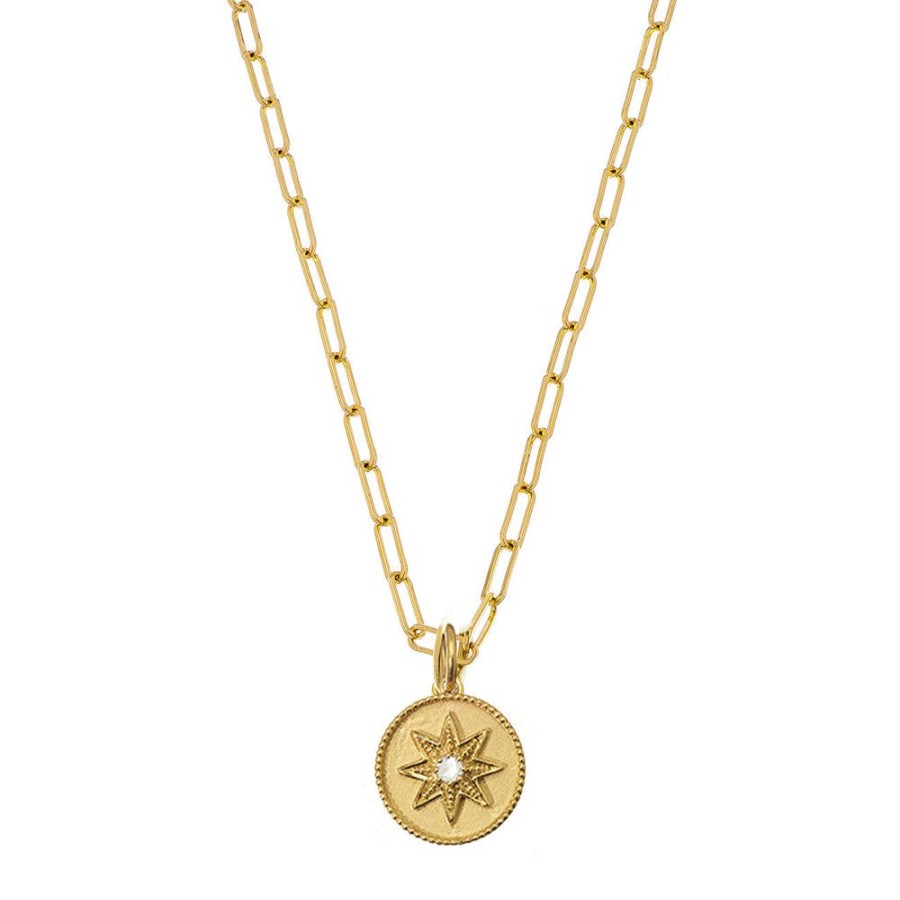 Necklaces Sethi Couture | Compass Yellow Gold Charm Necklace