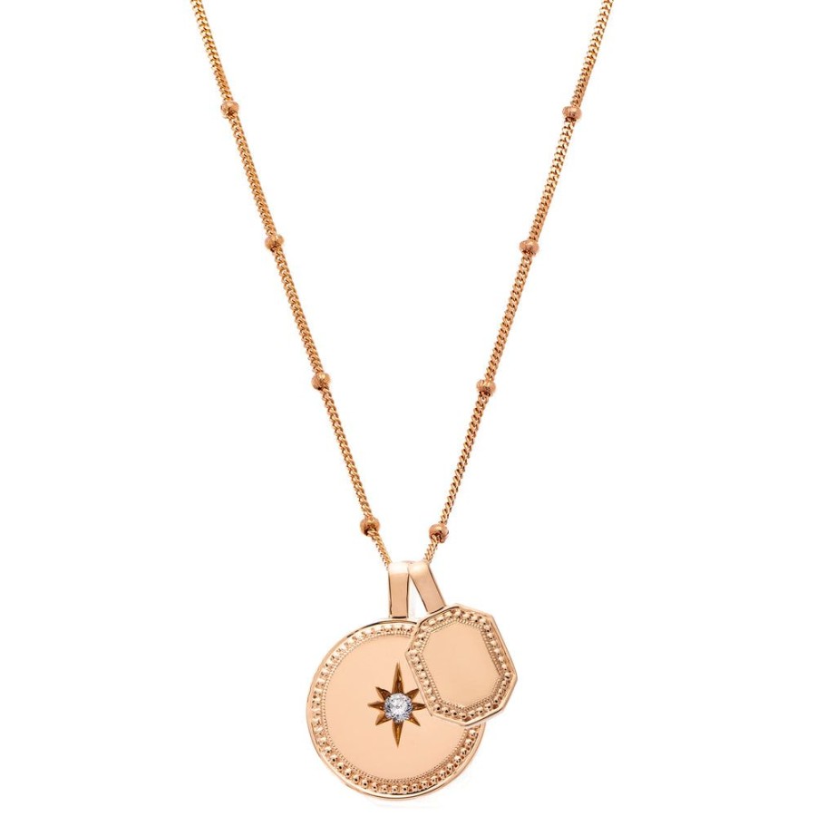 Necklaces Sethi Couture | P.S. Celeste Rose Gold Round And Tag Charm On Bead Chain