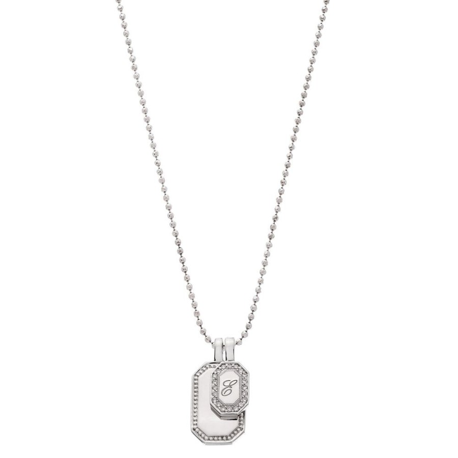 Best Sellers Sethi Couture | P.S. Large White Gold Tag Charm + Small Tag Charm With Diamonds On Ball Chain