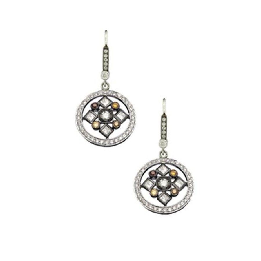 Earrings Sethi Couture | Art Deco Multi-Color And Princess Cut Diamond Drop Earrings