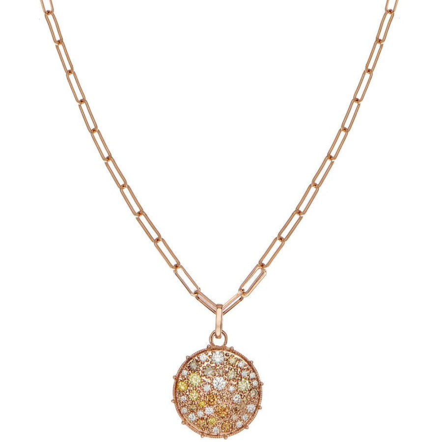 Necklaces Sethi Couture | Confetti Rose Gold Multi-Color Diamond Disc Necklace