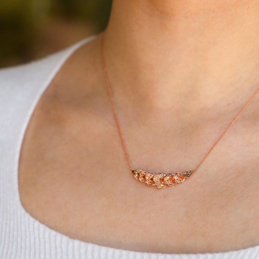 Necklaces Sethi Couture | Ginkgo Leaf Brown Diamond Necklace